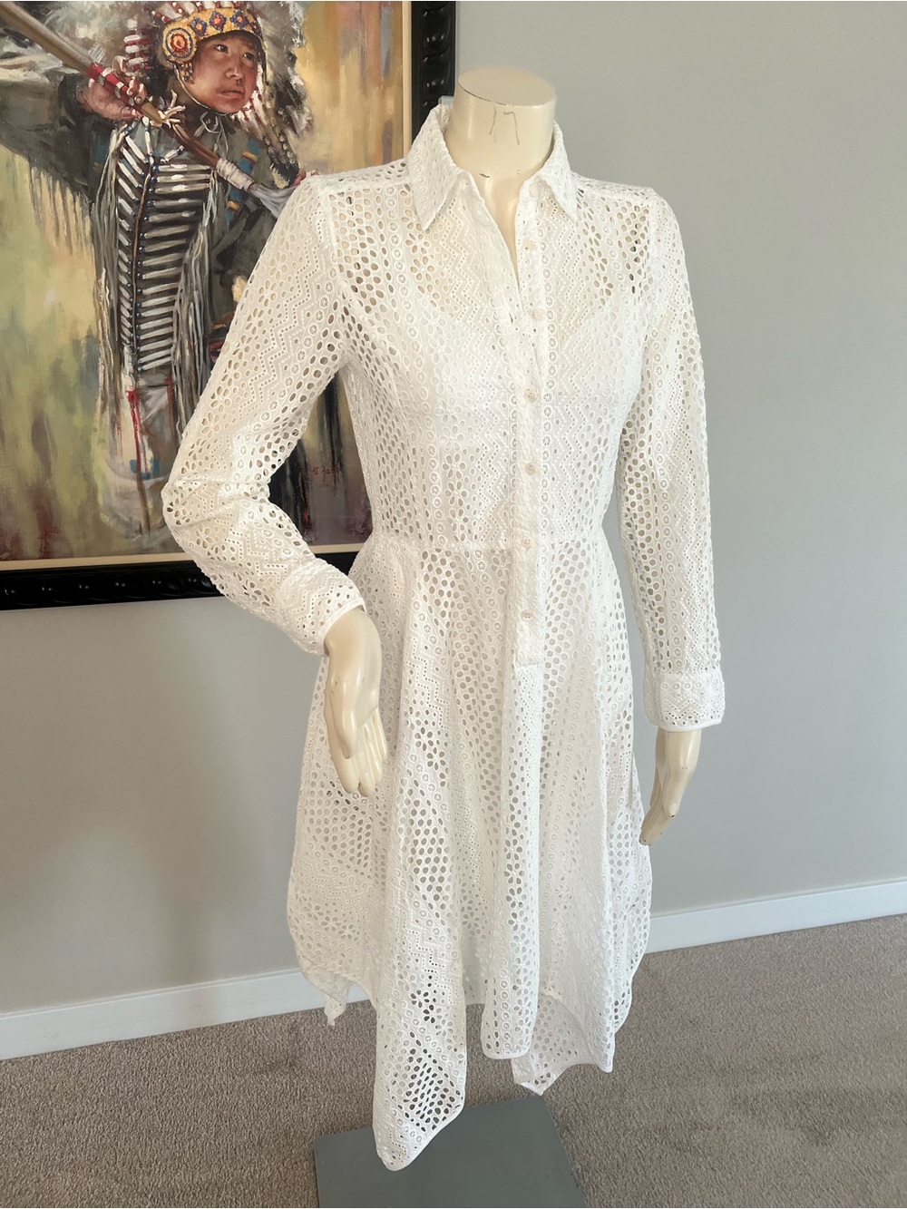 BCBGMaxAzria Beatryce White Eyelet Midi Shirtdress – Size XS - Picture 6 of 13